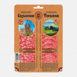 Колбаса Мясная история Ассорти Сальчичон Тоскана сырокопченая нарезка 100г