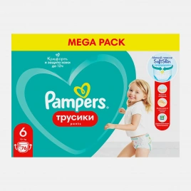 Подгузники-трусики детские Pampers Extra Large р.6 15+кг 76шт