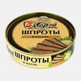 Шпроты 5 Морей Рижские из балтийской кильки в масле 160г