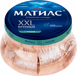 Сельдь Матиас филе-кусочки с луком в масле 260г