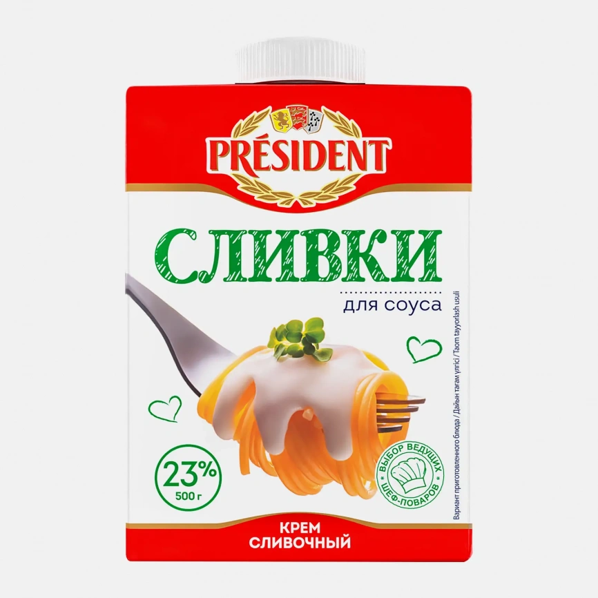 Крем сливочный President Сливки для соуса ультрапастеризованные 23% 500г фото 1