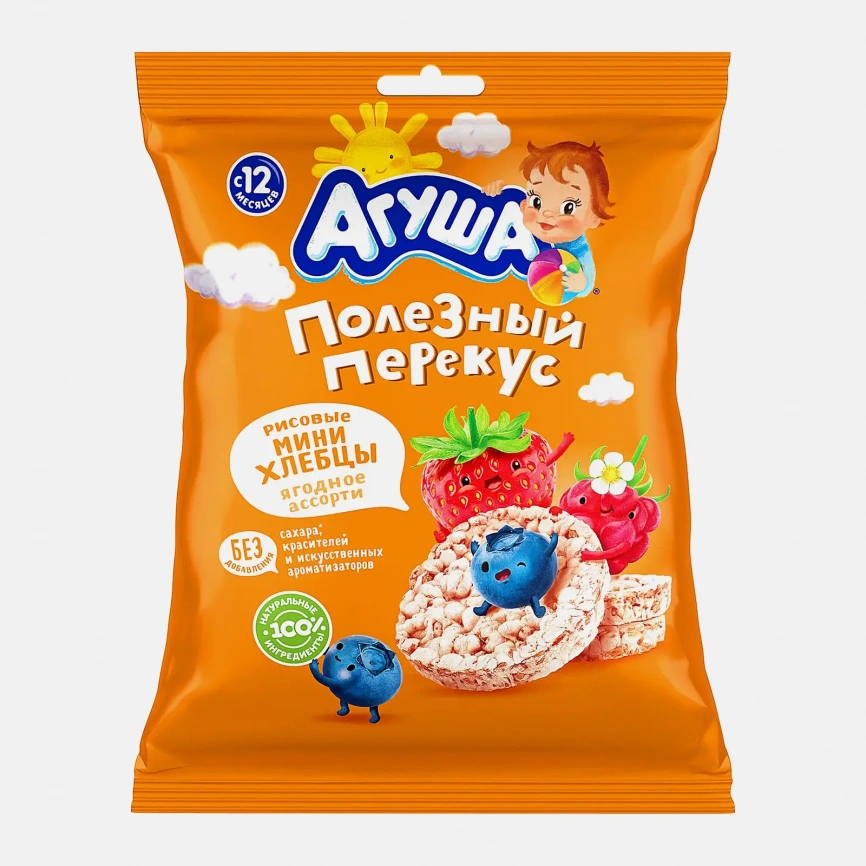 Мини-хлебцы рисовые детские Агуша Полезный Перекус Ягодное Ассорти 30г с 12 месяцев фото 2
