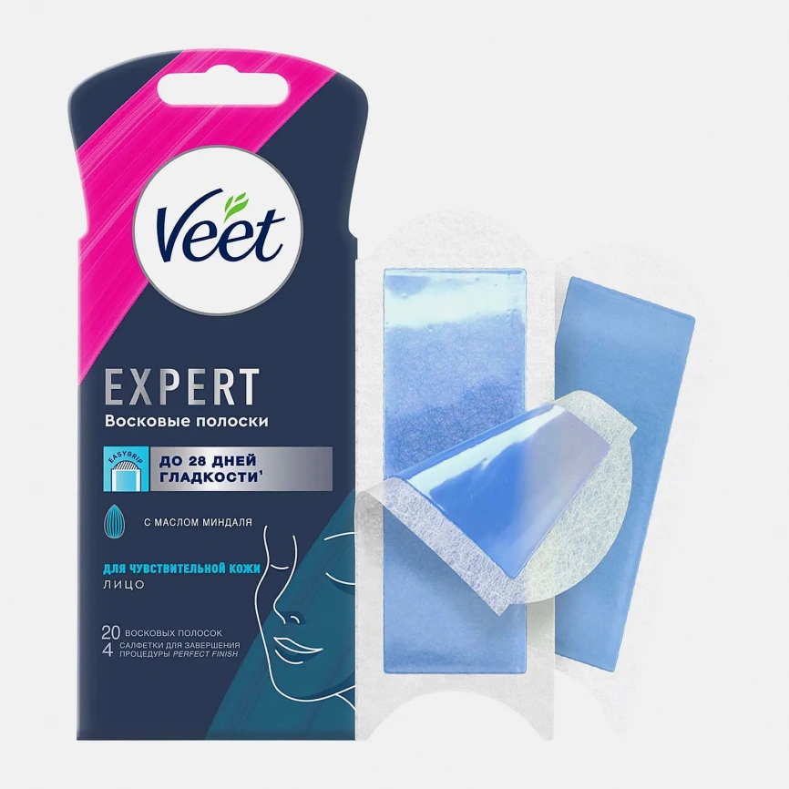 Восковые полоски для депиляции Veet Expert для чувствительной кожи лица 20шт фото 1