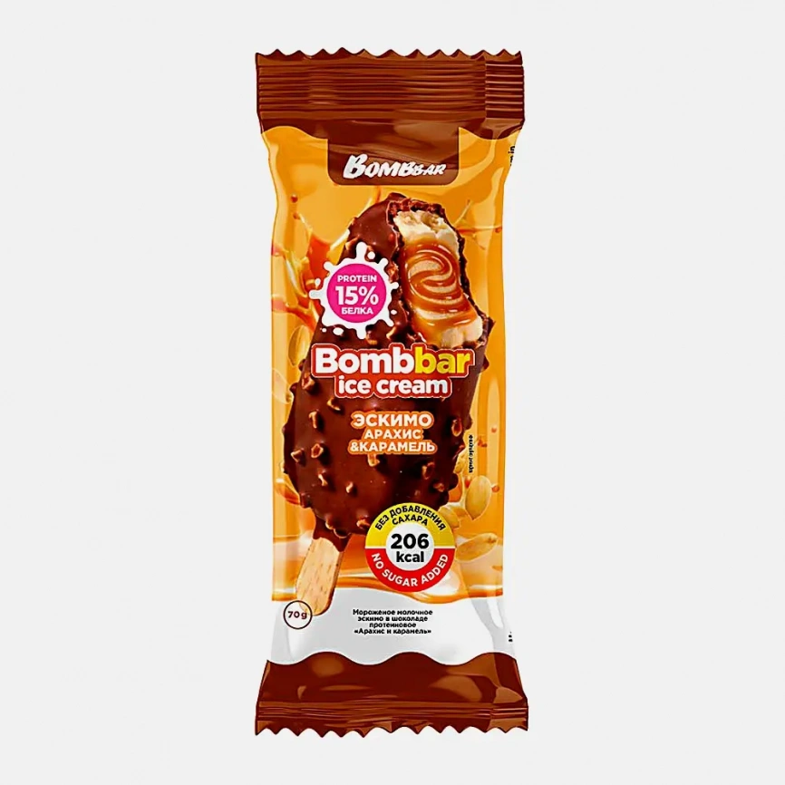 Мороженое эскимо с арахисом и карамелью без сахара Bombbar 6% 70г фото 1
