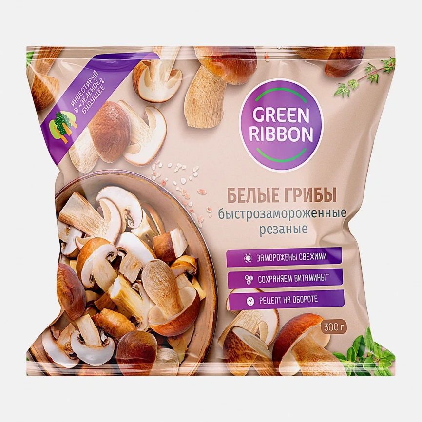 Грибы Green Ribbon Белые резаные быстрозамороженные 300г фото 1