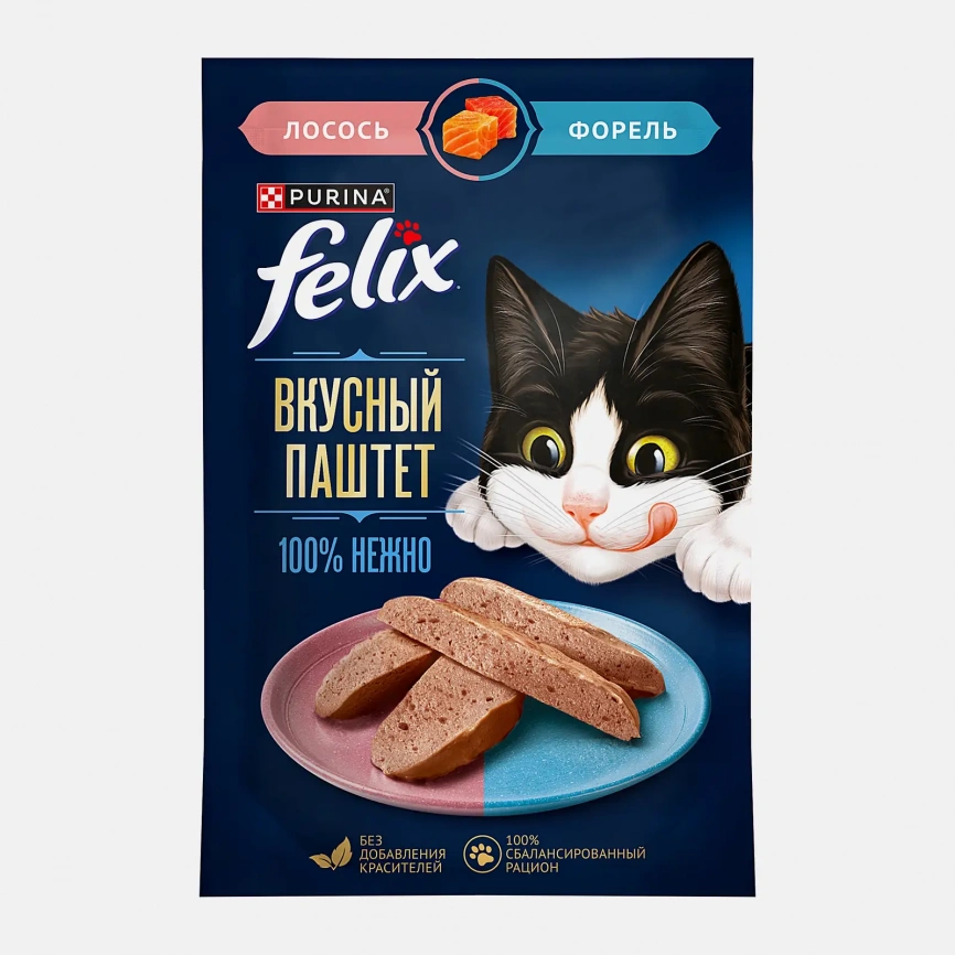 Влажный корм для взрослых кошек паштет с лососем и форелью Felix 75г фото 2