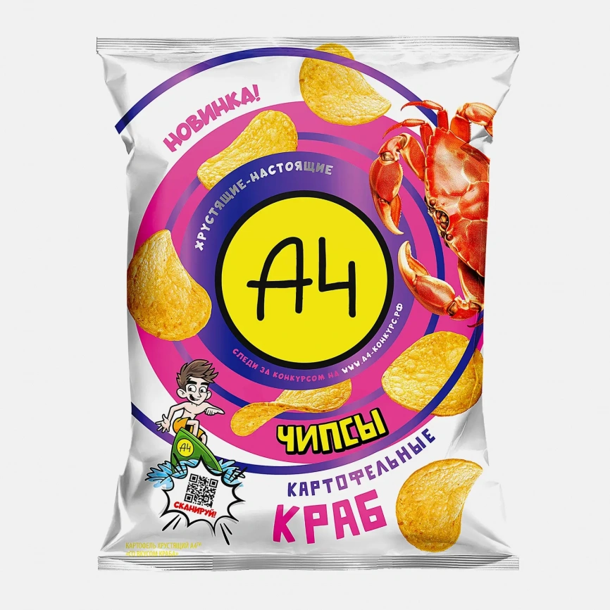 Чипсы А4 картофельные со вкусом краба 50г фото 1