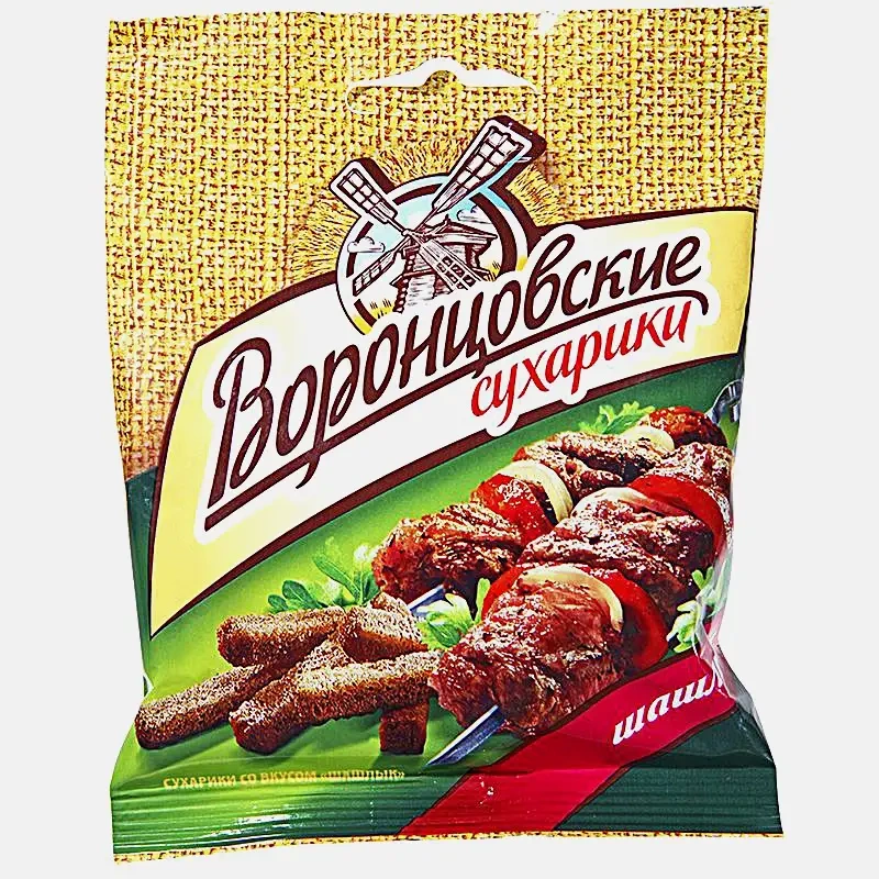 Сухарики Холодец с хреном/Ветчина и сыр/Телятина на гриле/Шашлык/Сыр/Томат и моцарелла Воронцовские 40г в ассортименте фото 1