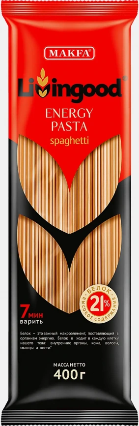 Макароны Livingood Energy Pasta Spaghetti 400г фото 1