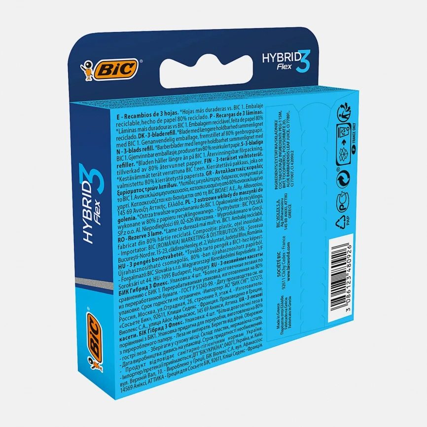 Сменные кассеты для мужской бритвы BIC Hybrid 3 Flex 3 подвижных лезвия 4шт фото 3