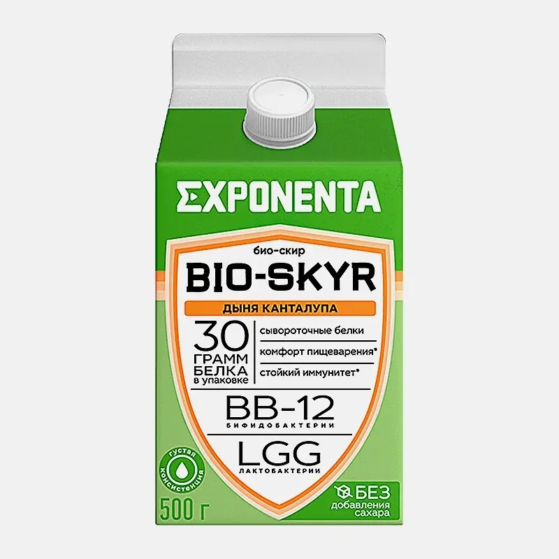 Напиток кисломолочный Exponenta Bio-Skyr Дыня-канталупа высокобелковый обезжиренный 500г фото 1