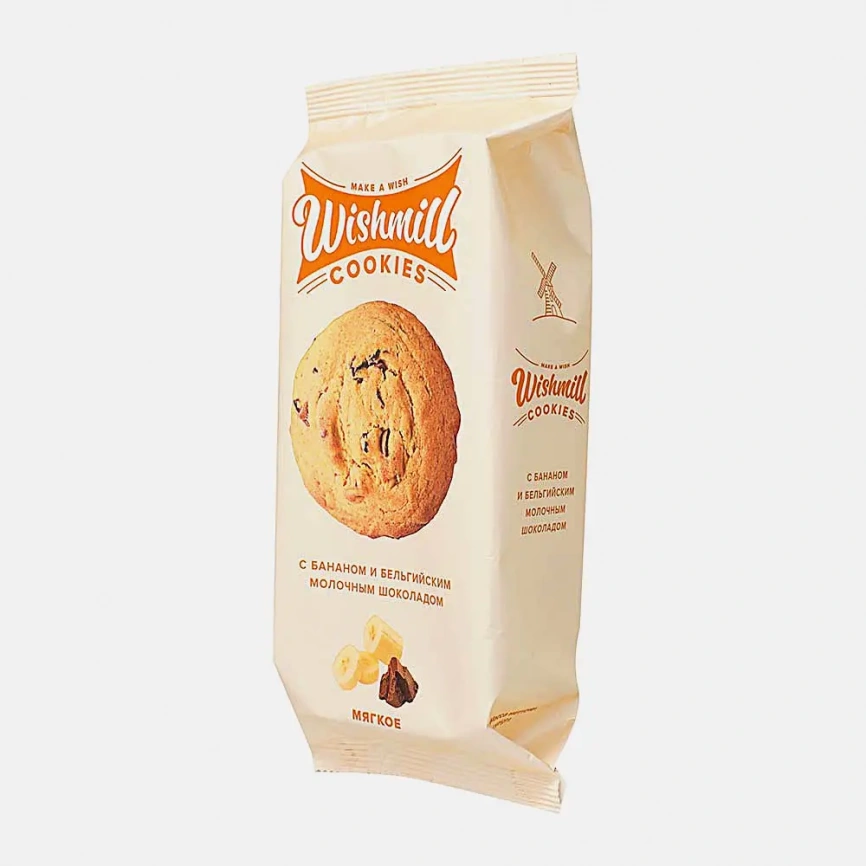 Печенье мягкое с бананом и бельгийским молочным шоколадом Wishmill 180г фото 1